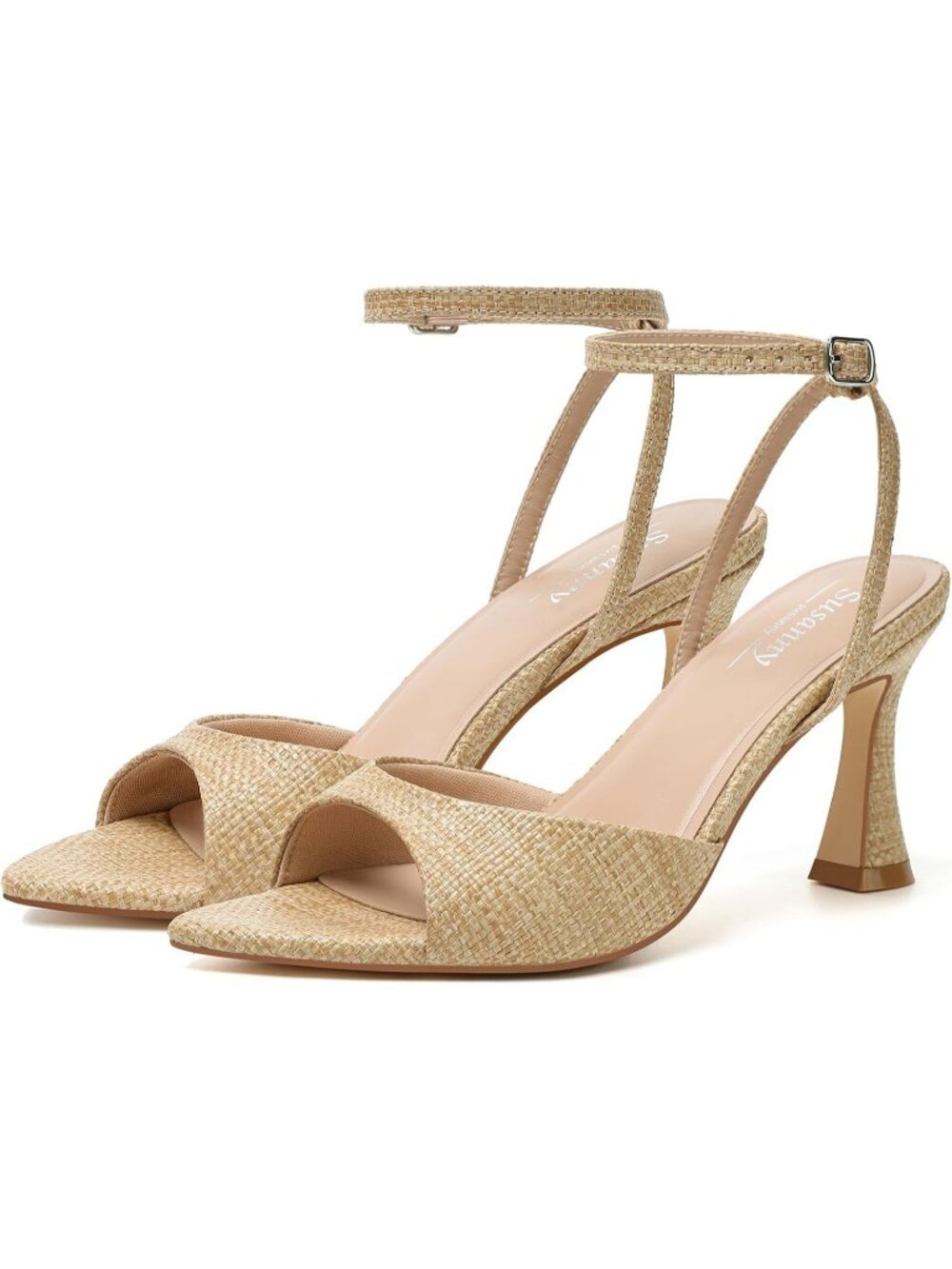 Women's Braided Nude Pointed Open Toe Strappy Chunky Block High Heels Shoes